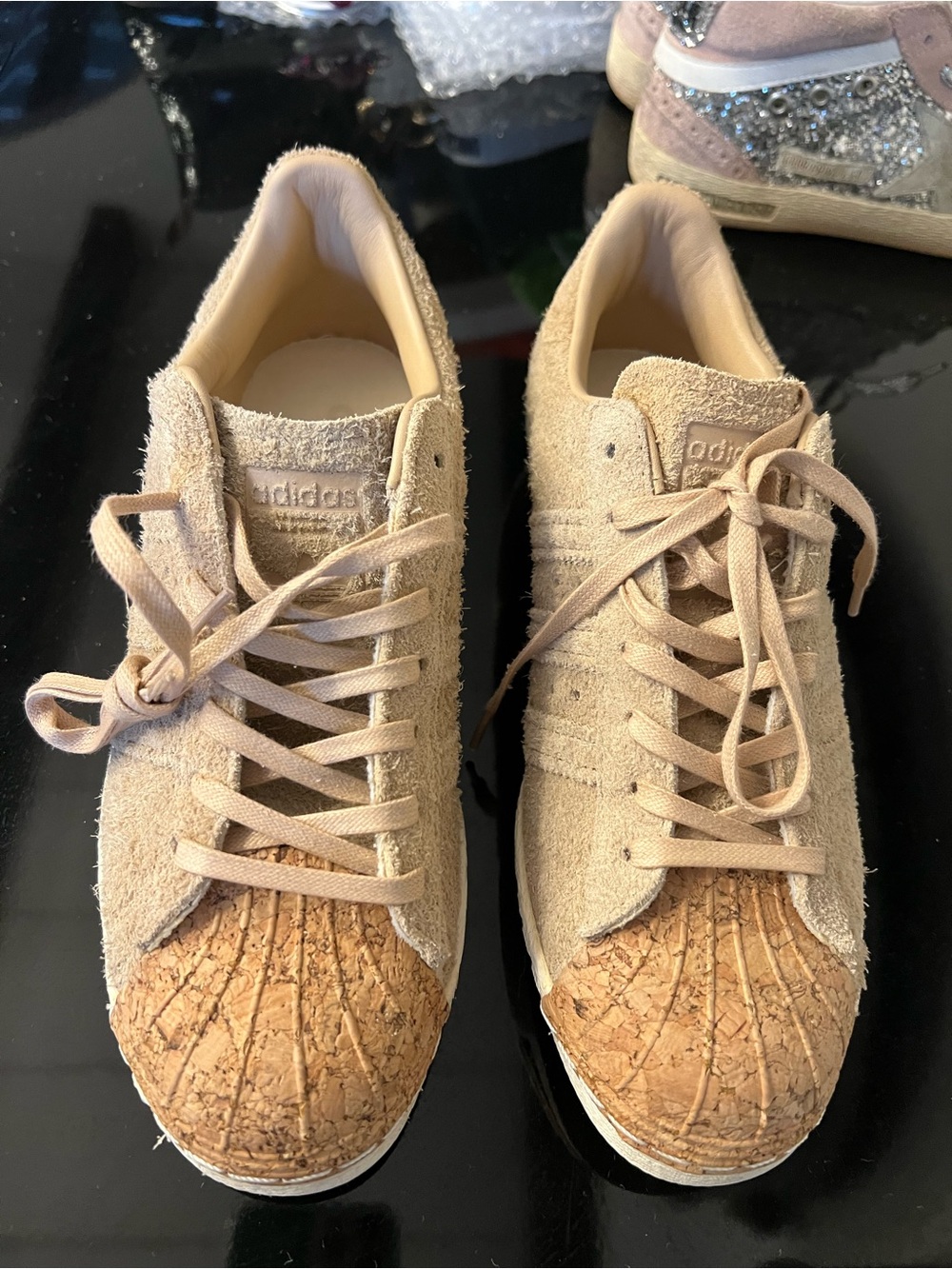 adidas Women Beige Suede Sneakers with Cork Toe Cap